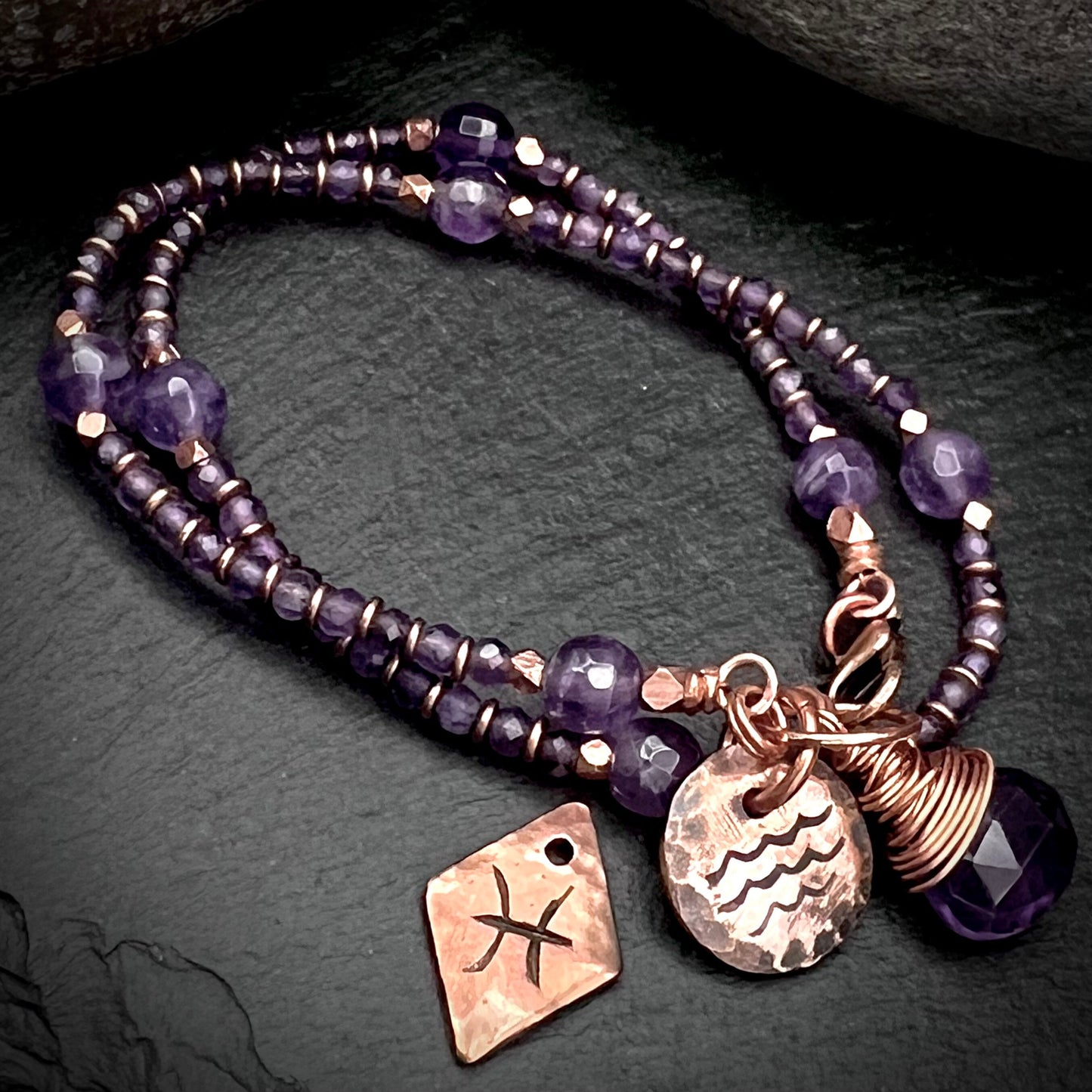February Birthstone Wrap Bracelet with Zodiac Bracelet