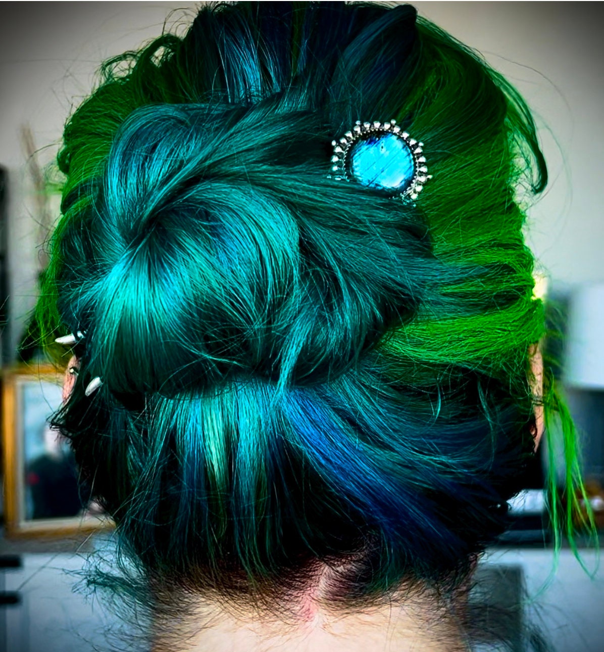 Faceted Labradorite and Sterling Silver Hairpin