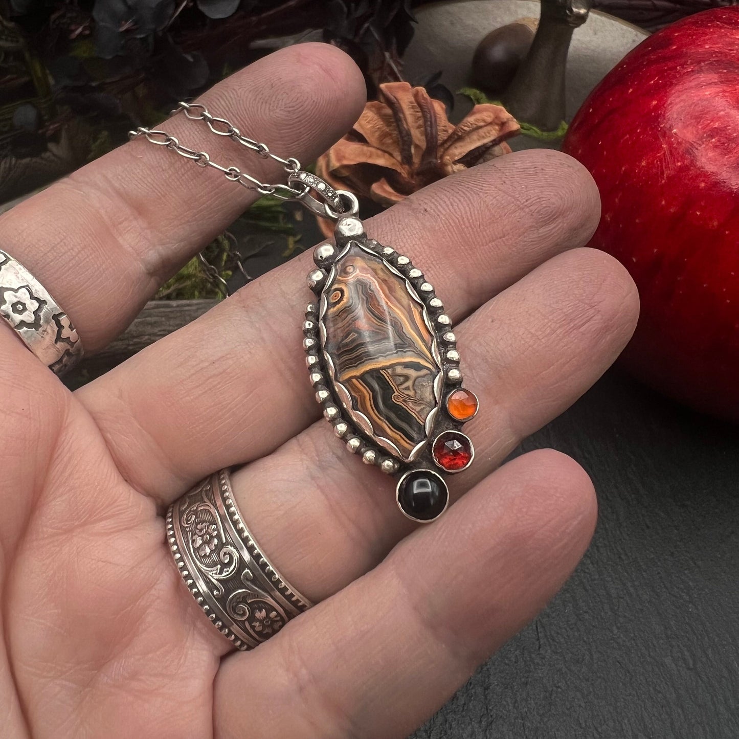 Tube Onyx Pendant in Sterling Silver