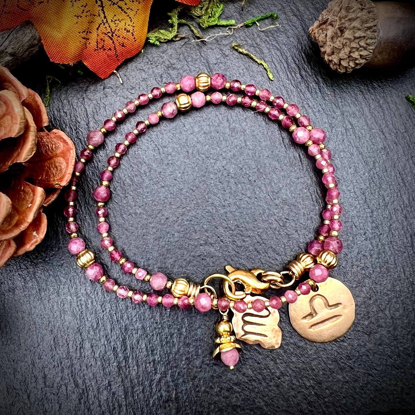 October Birthstone Wrap Bracelet with Zodiac Charm