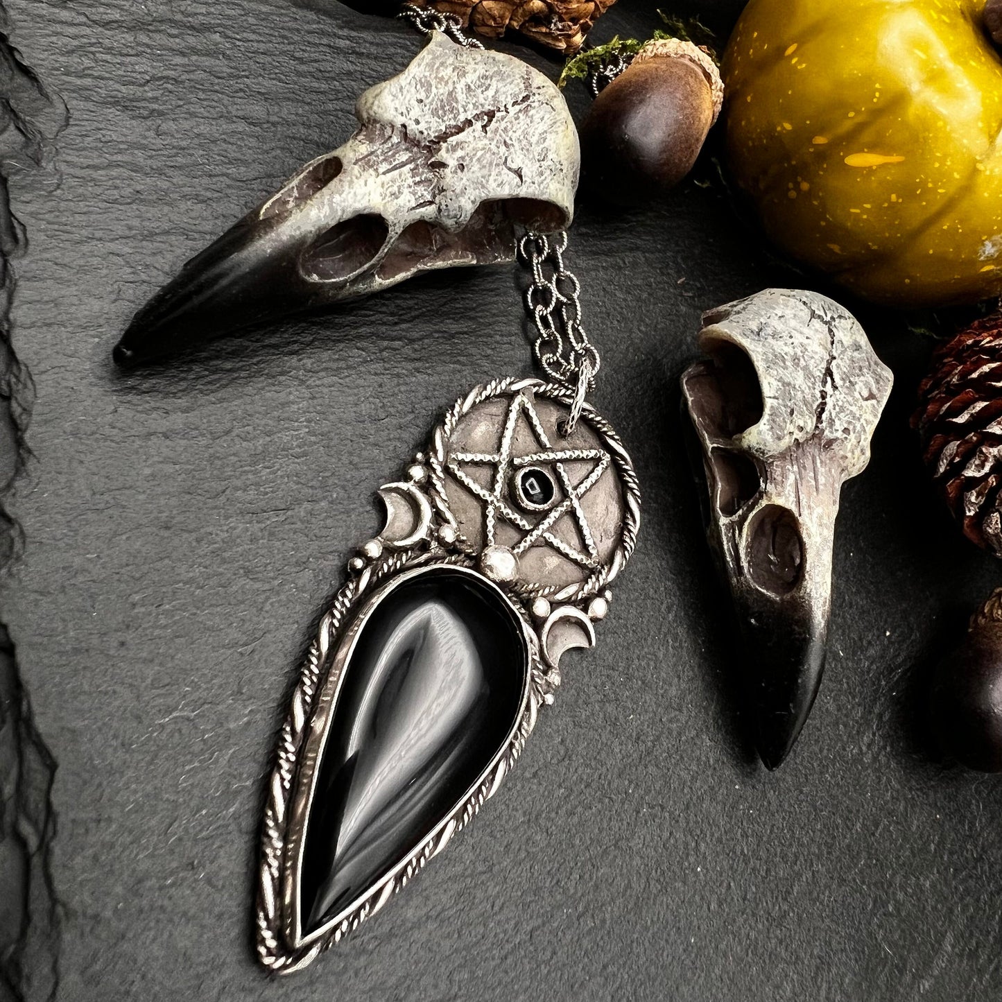 Onyx and Silver Pentacle Pendant