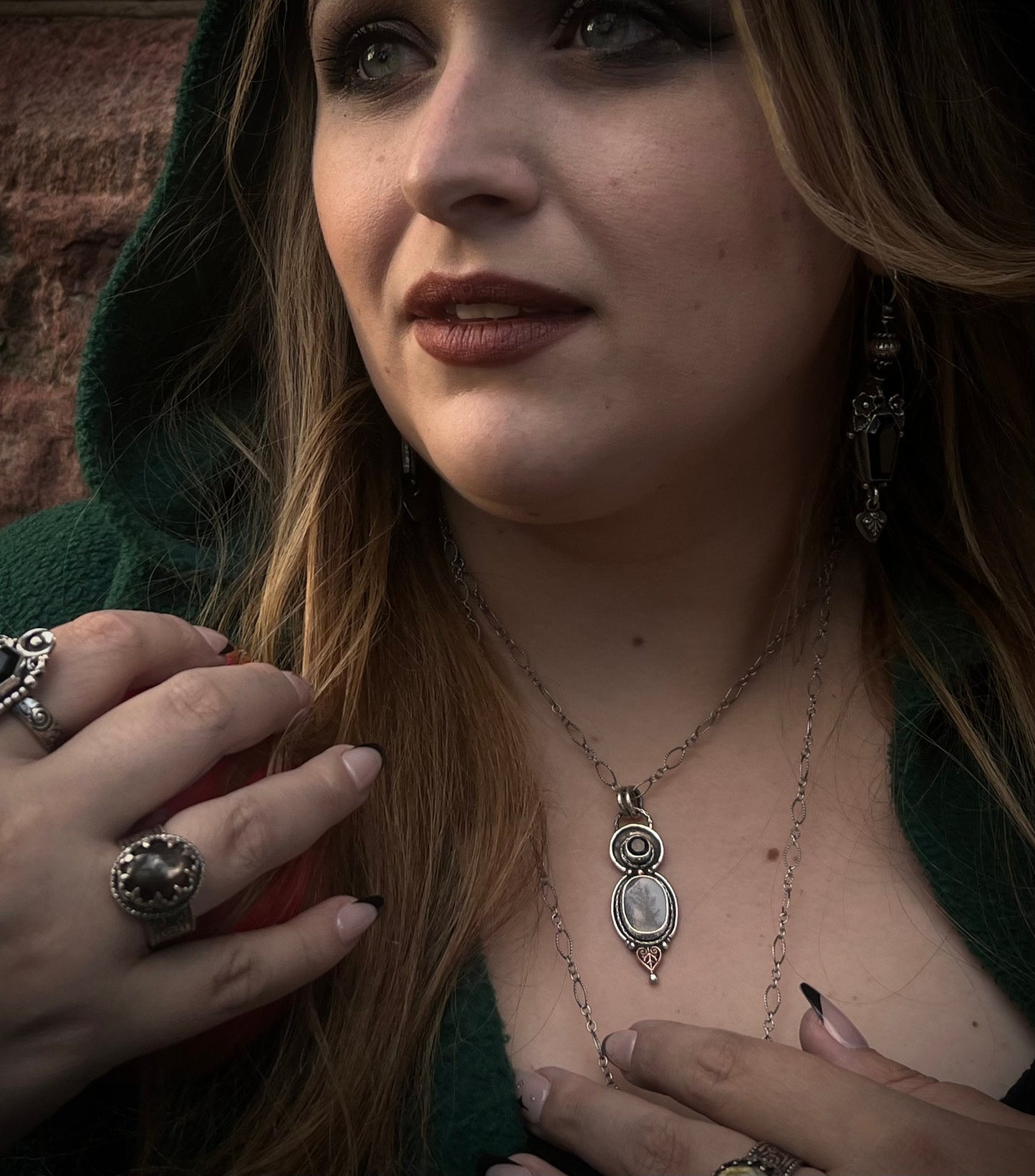 Dendrite and Smoky Quartz Pendant in Silver