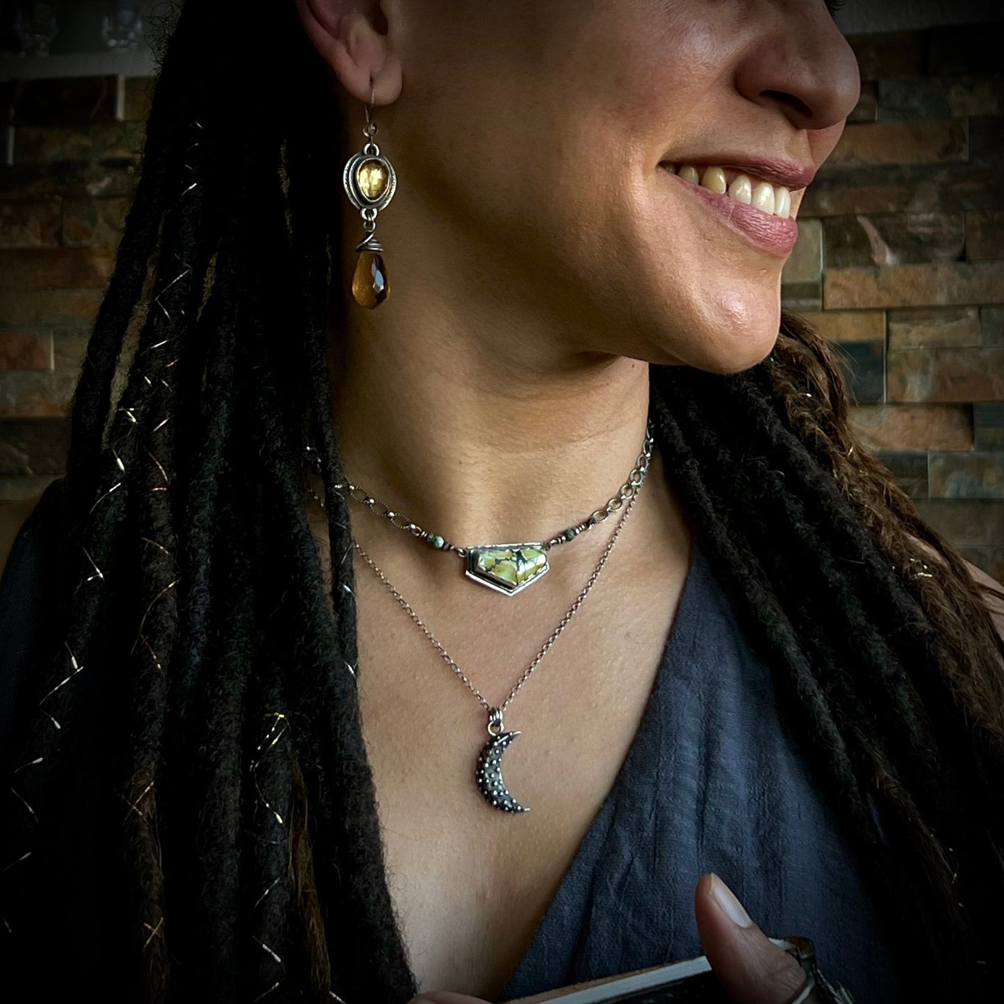 Green Turquoise Shield Necklace.