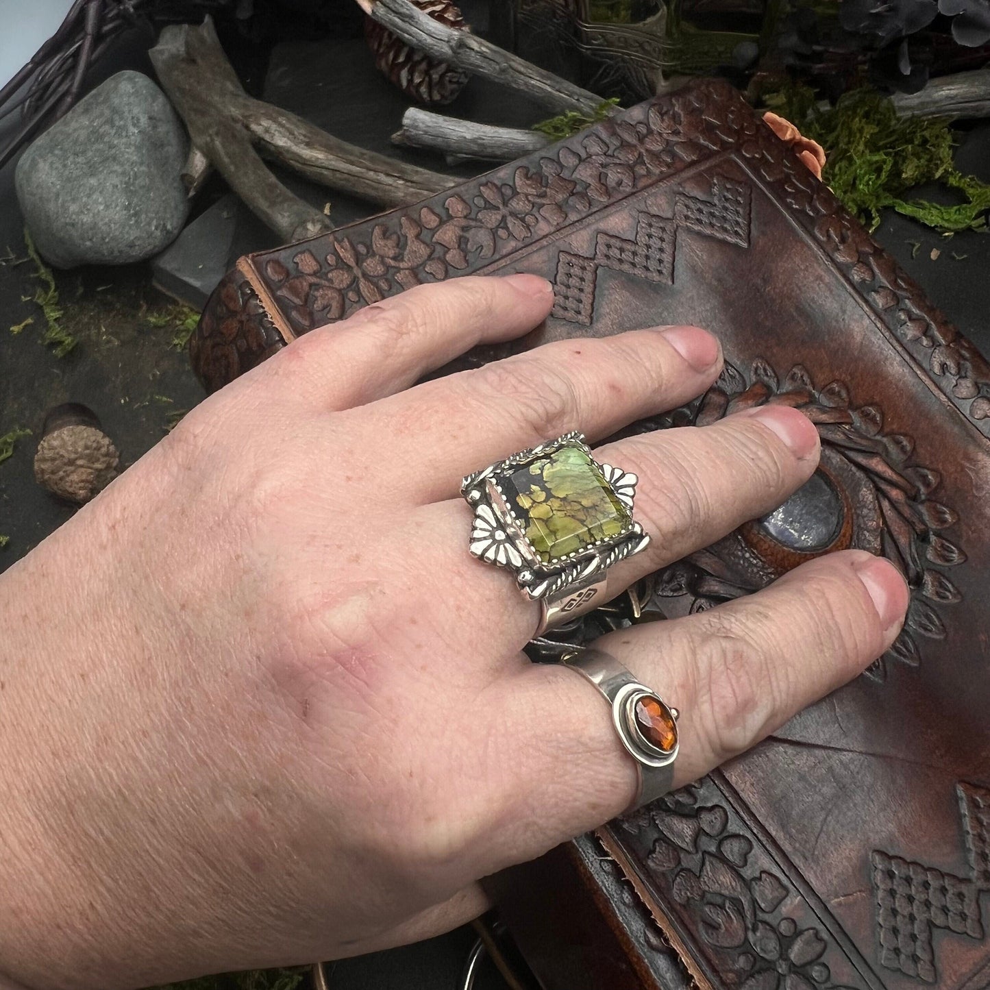 Green Turquoise and Silver Ring