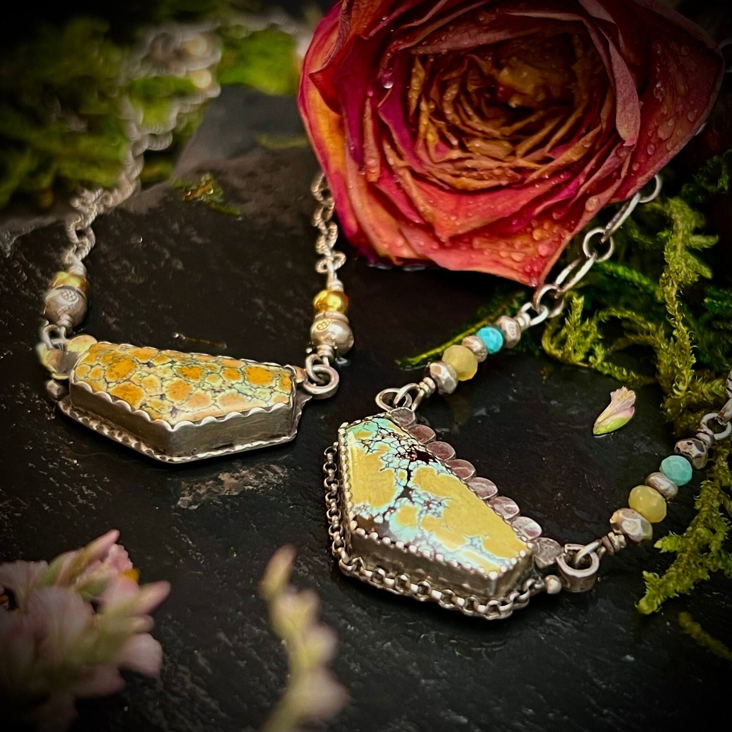 Blue and Yellow Turquoise Shield Necklace
