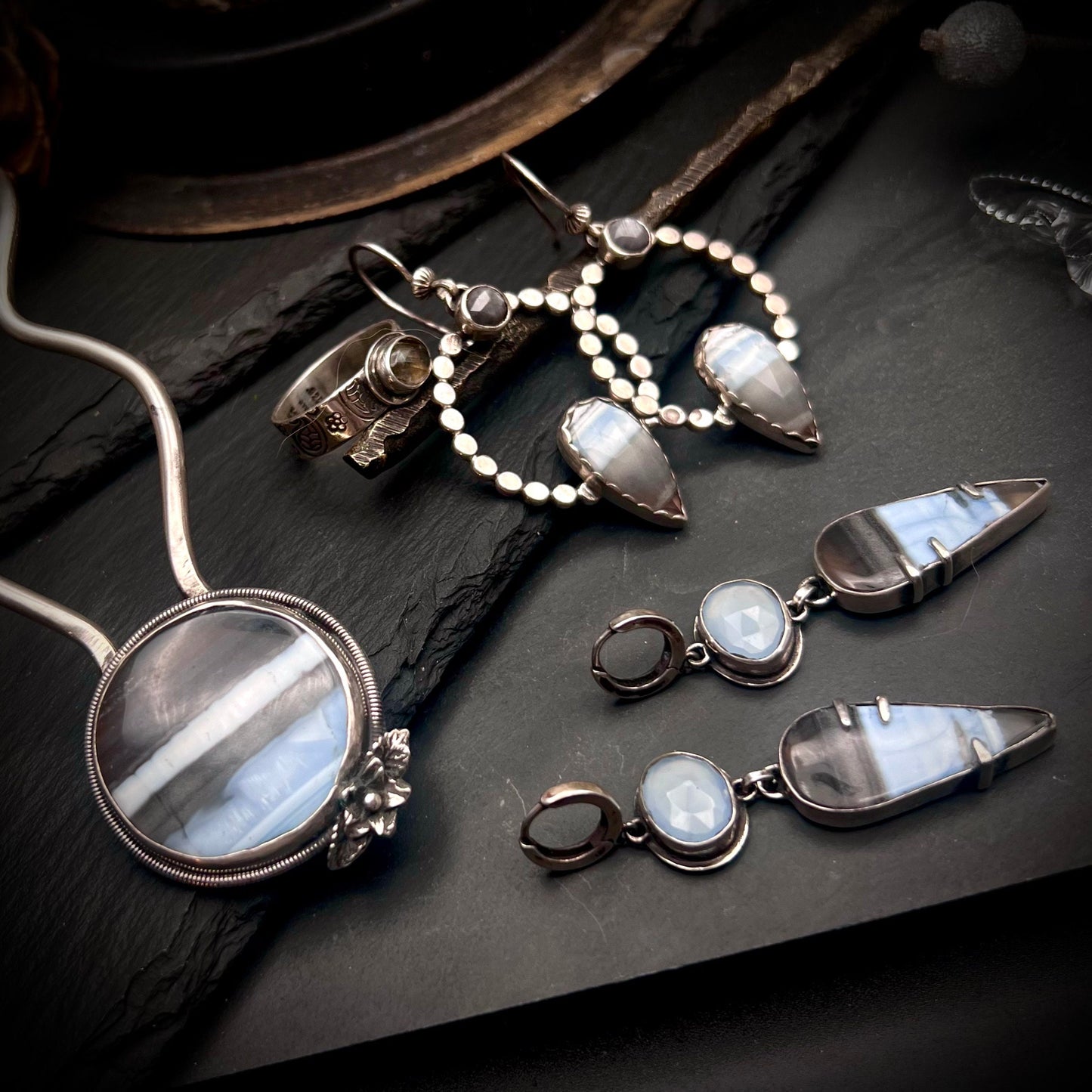 Owyhee and Chalcedony Earrings