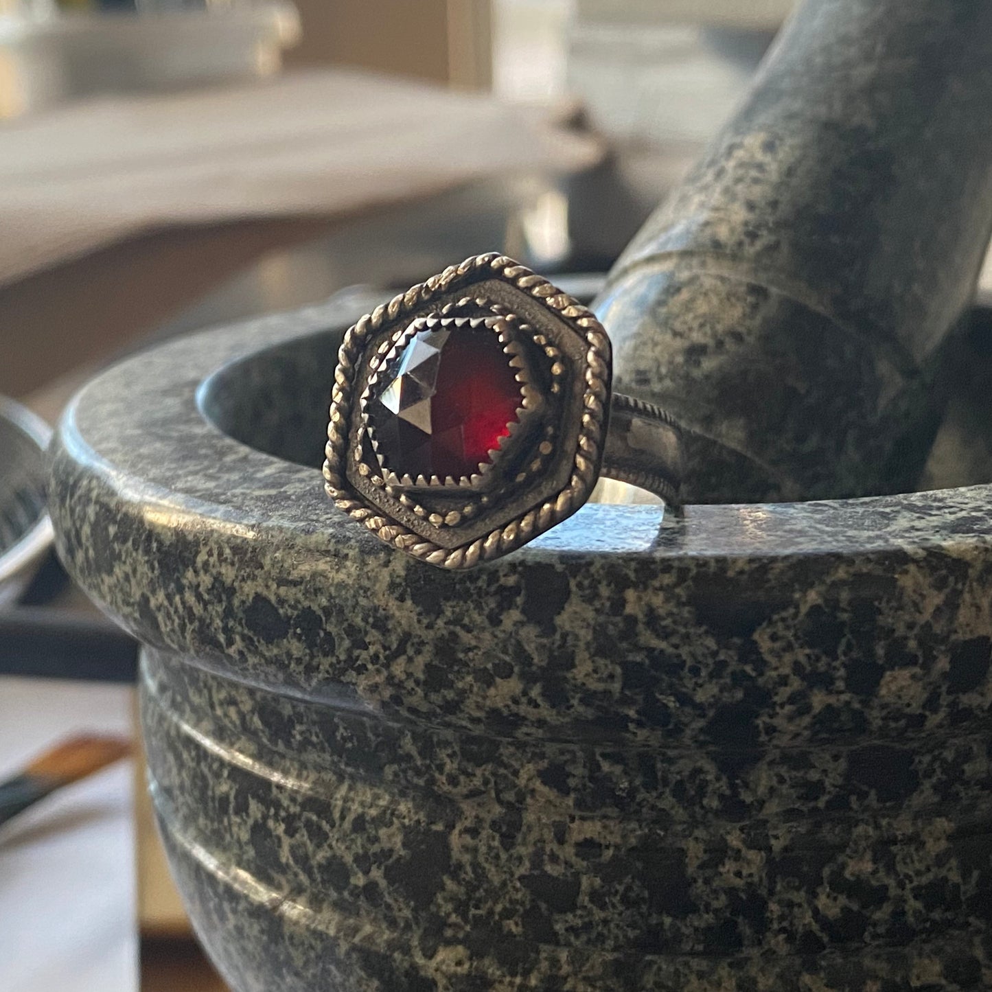 Garnet Hexagonal Ring