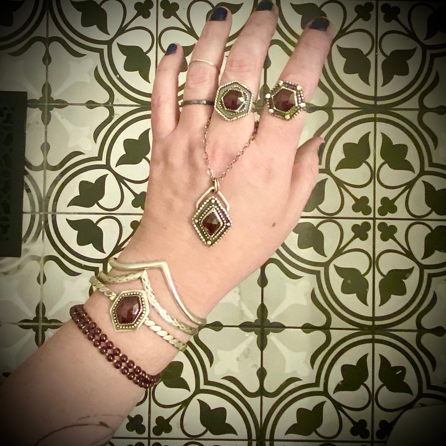 Garnet Hexagonal Ring