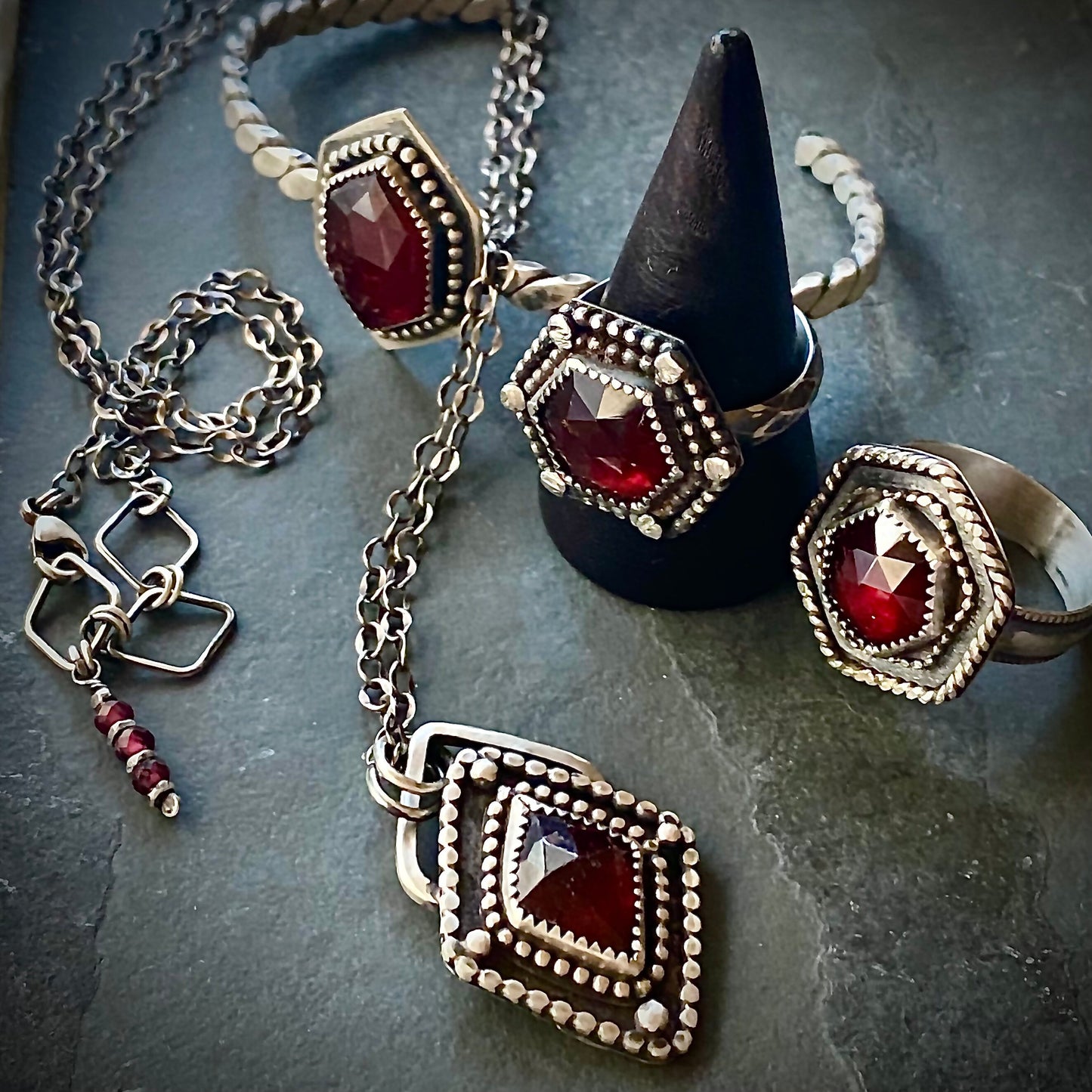 Garnet Hexagonal Ring