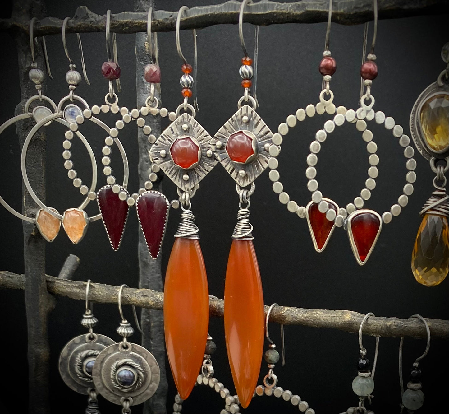Carnelian Marquise and Silver Earrings