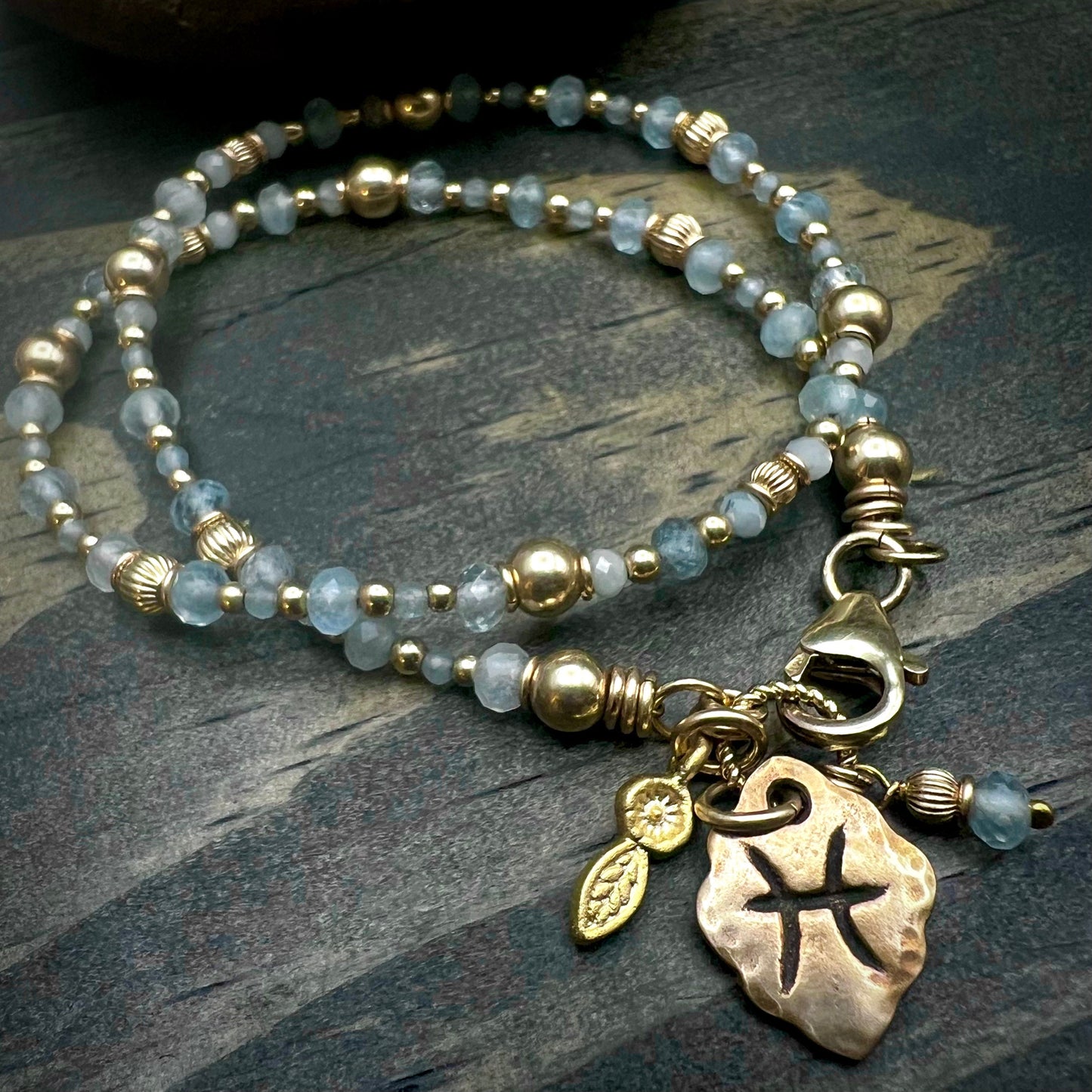 March Birthstone Wrap Bracelets with Zodiac Charm