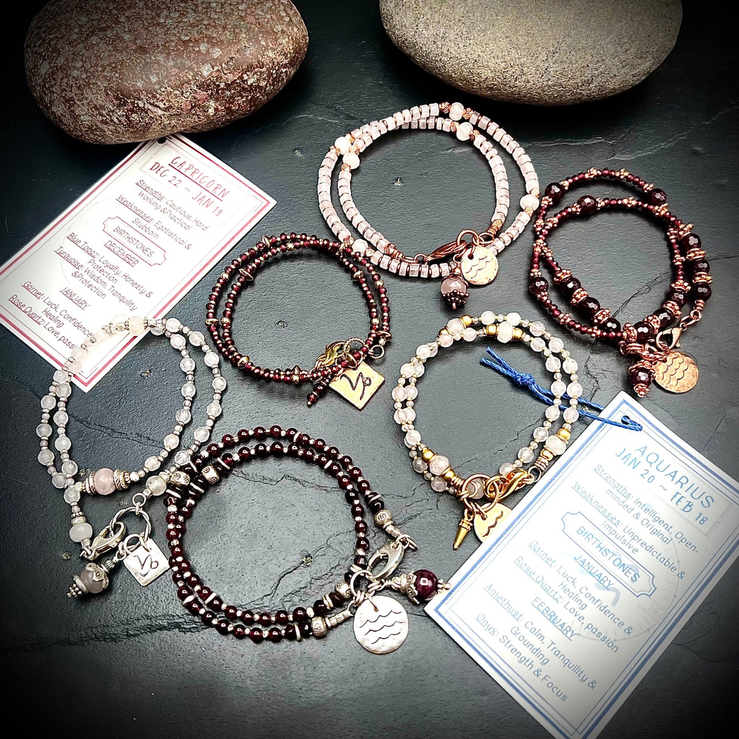 January Birthstone Wrap Bracelet with Zodiac. Charm