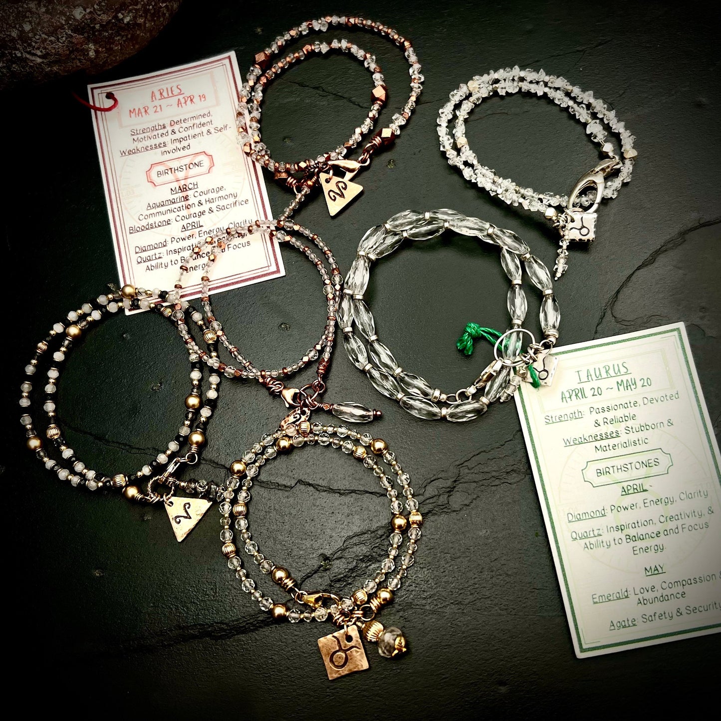 April Birthstone Wrap Bracelet with Zodiac Charm