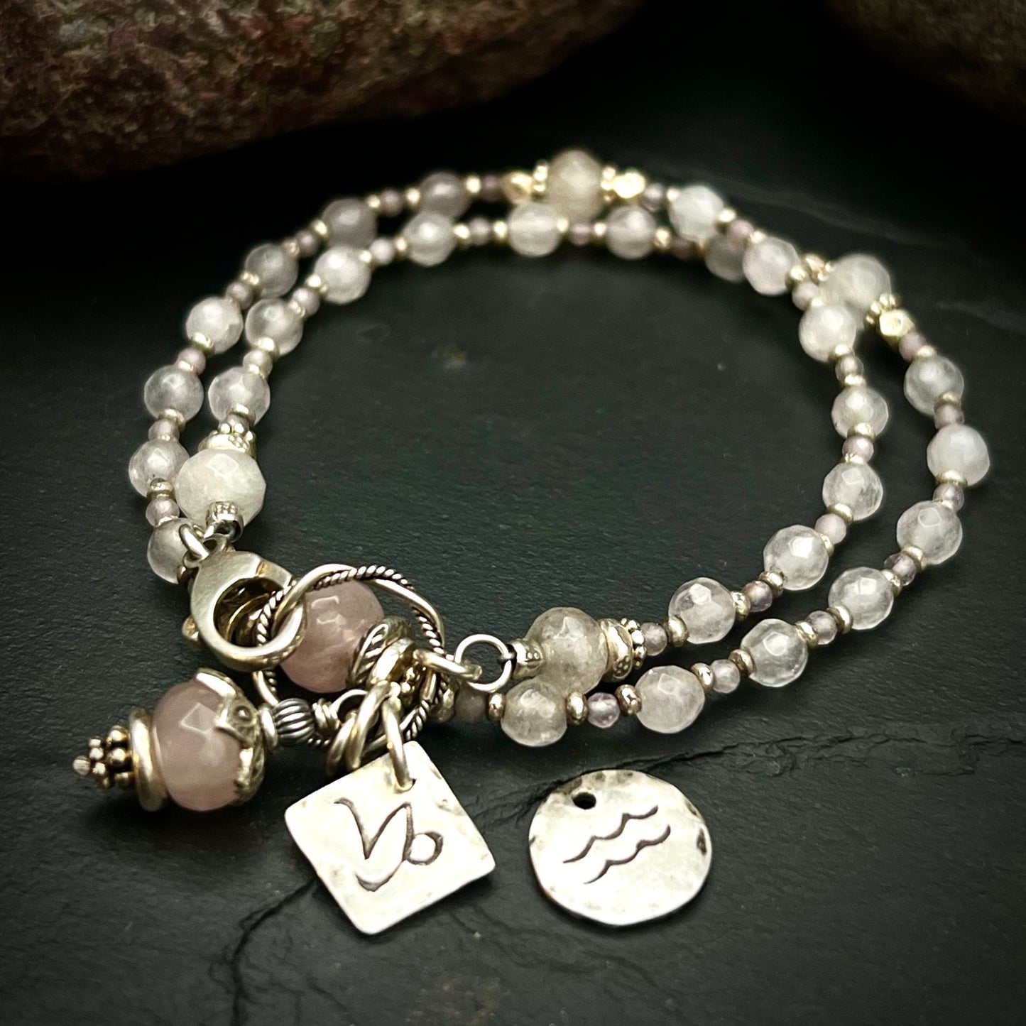 January Birthstone Wrap Bracelet with Zodiac. Charm