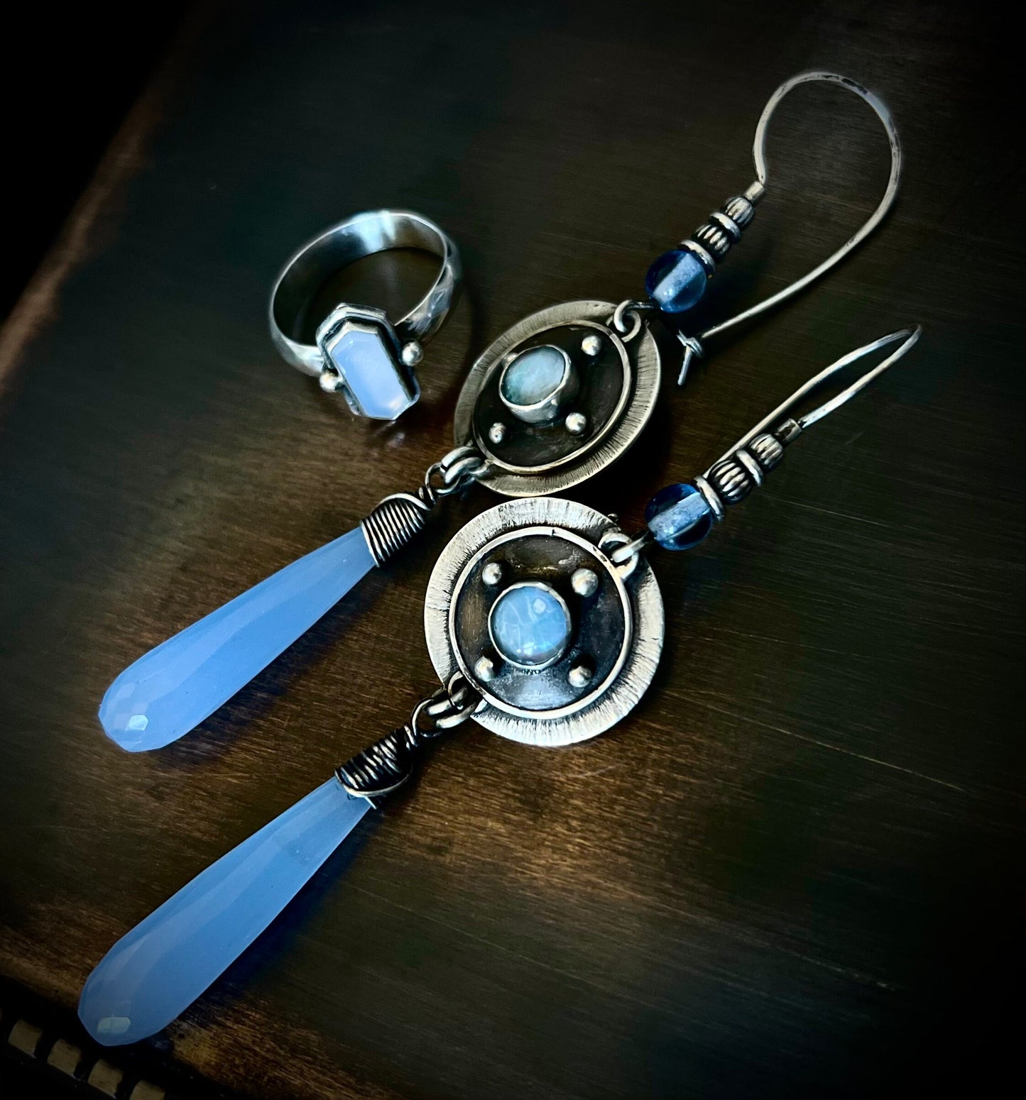 Opal and Chalcedony Earrings