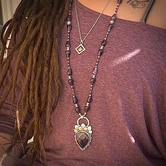 Large Chevron Amethyst Medallion on Amethyst Necklace