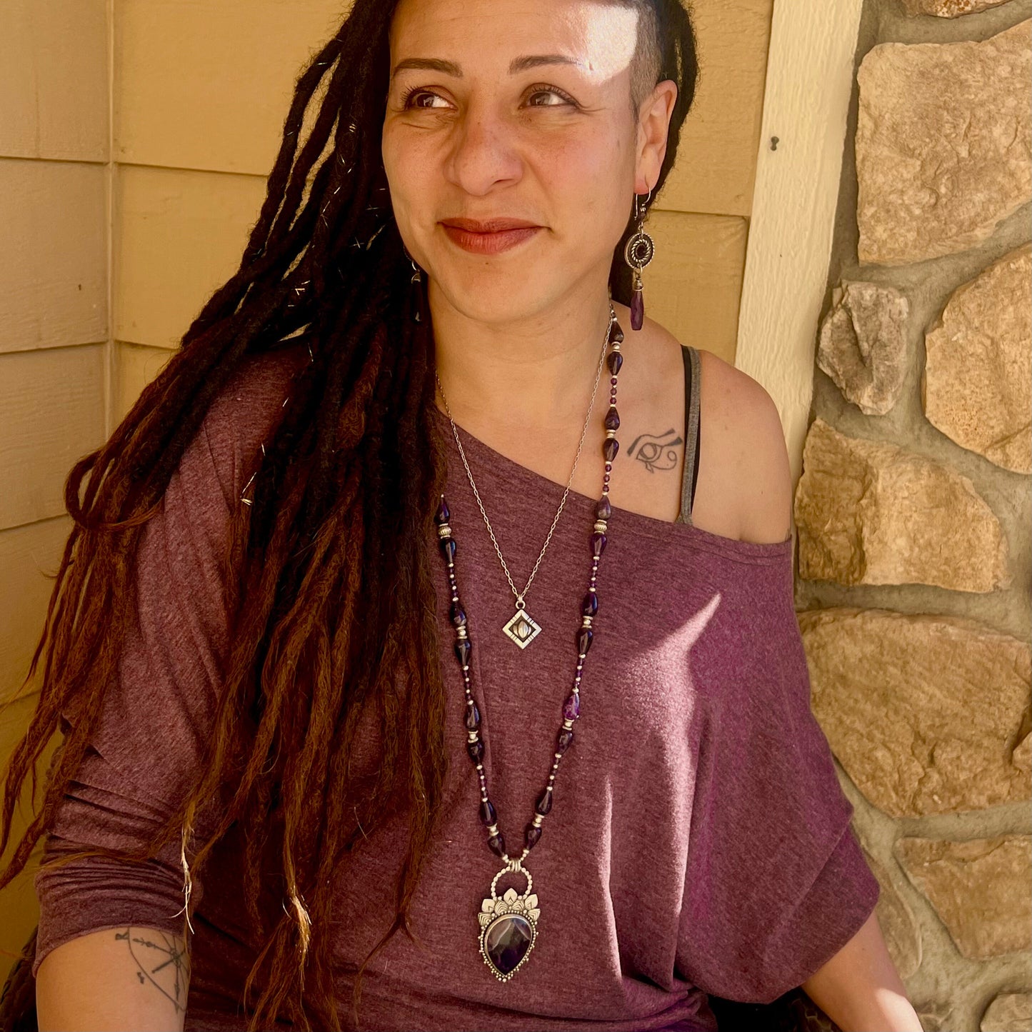 Large Chevron Amethyst Medallion on Amethyst Necklace