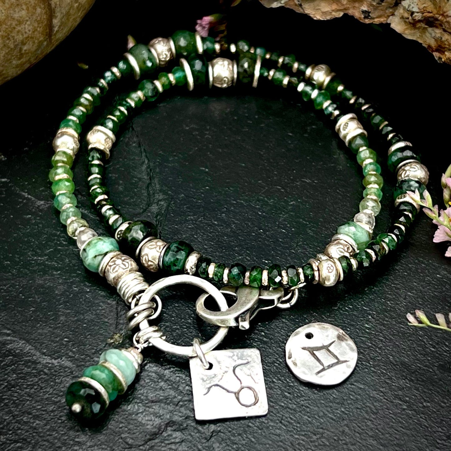 May Birthstone Wrap Bracelet with Zodiac Charm