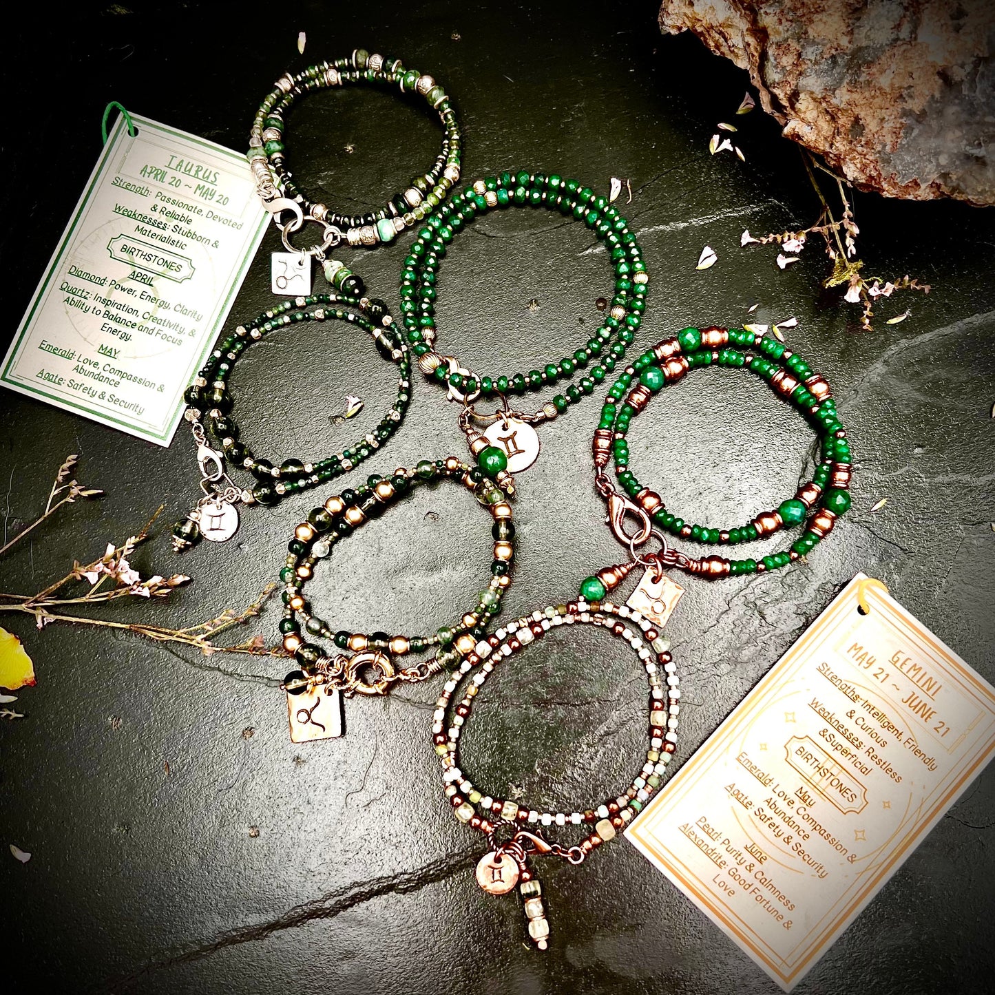 May Birthstone Wrap Bracelet with Zodiac Charm