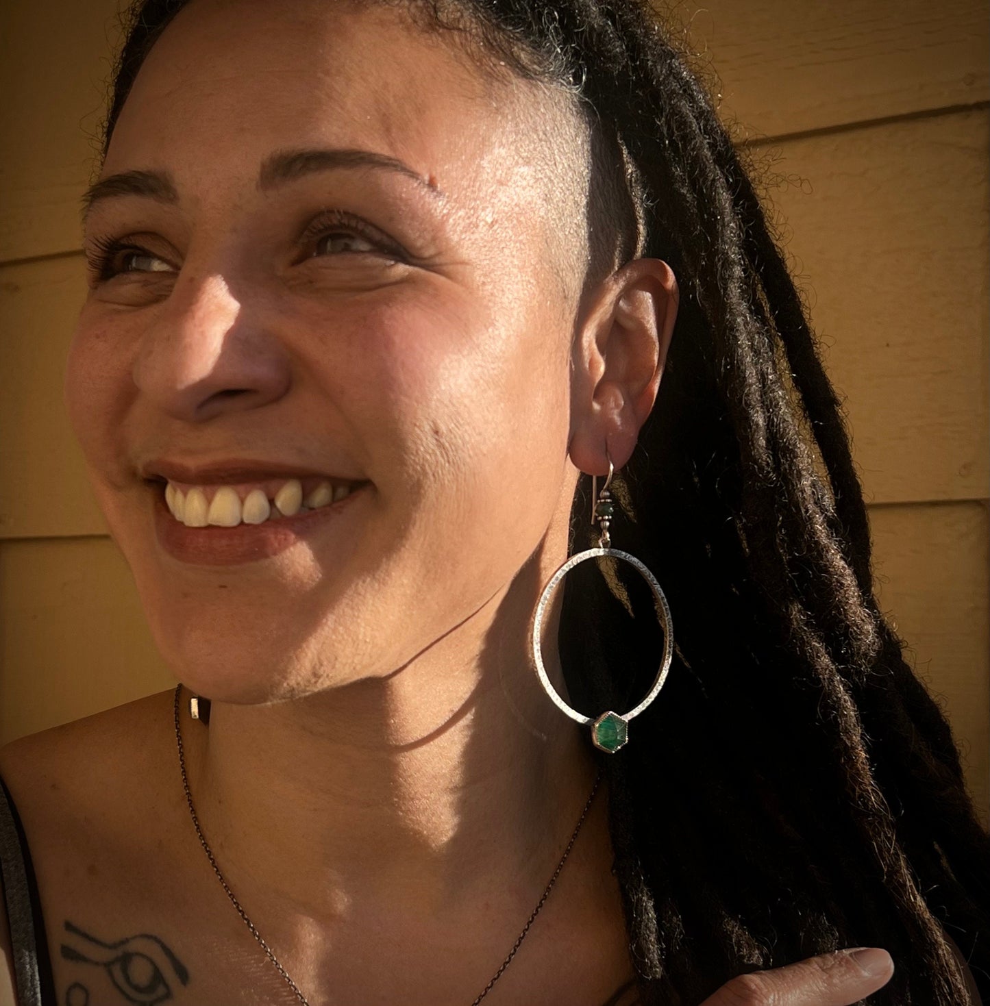 Serpentine Hexagon and Textured Silver Hoops