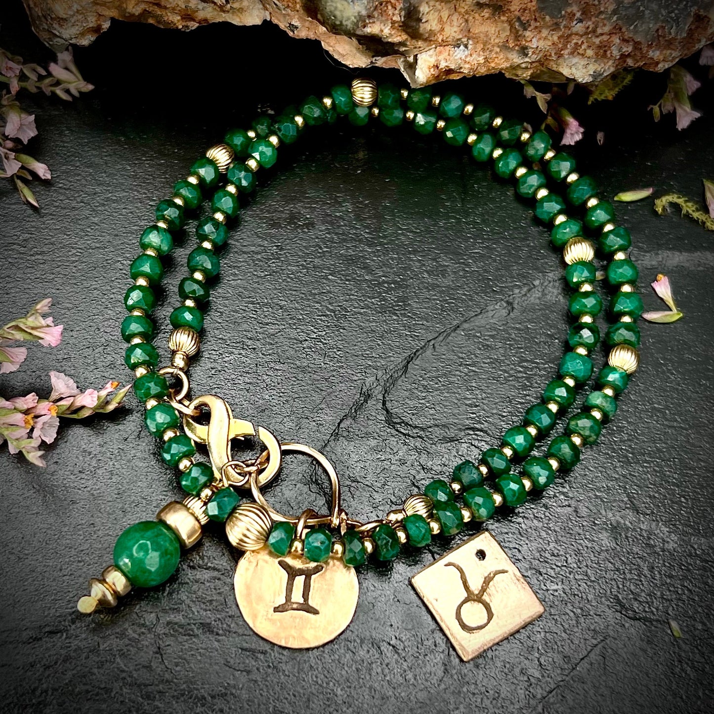 May Birthstone Wrap Bracelet with Zodiac Charm