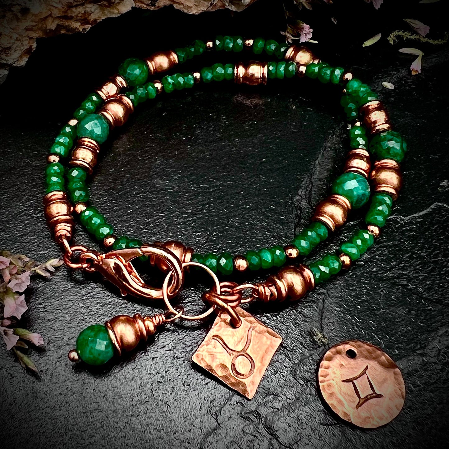 May Birthstone Wrap Bracelet with Zodiac Charm