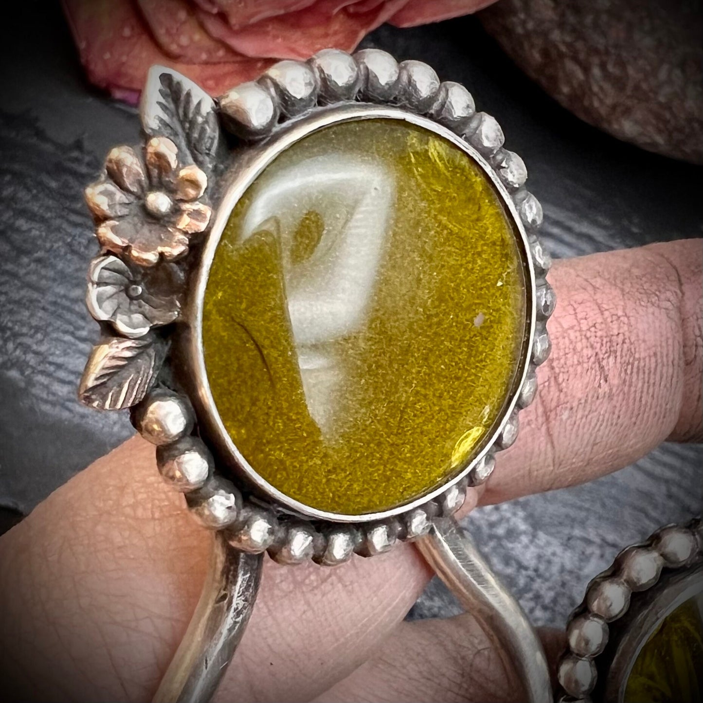 Small Green Rosarita and Silver Hair Pin