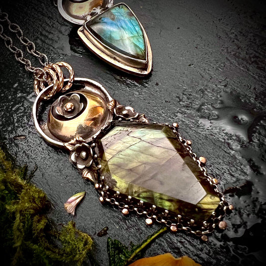 Labradorite Coffin and Moon Necklace
