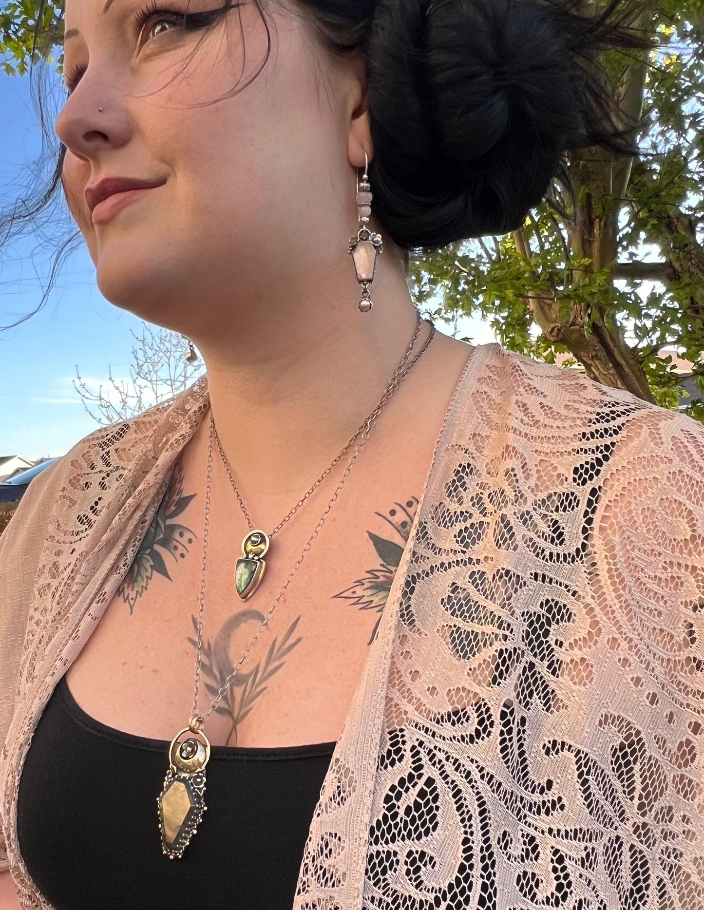 Labradorite Coffin and Moon Necklace