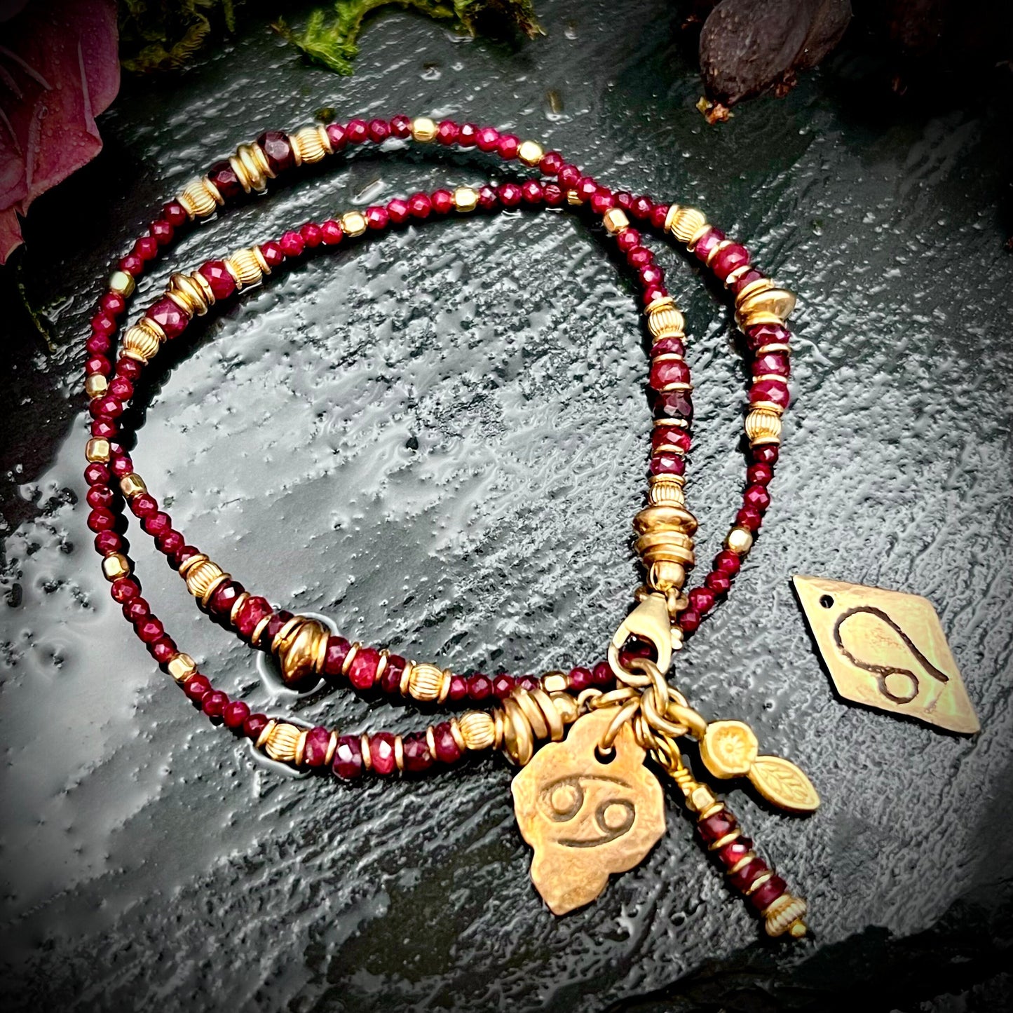 July Birthstone Wrap Bracelets with Zodiac Charms