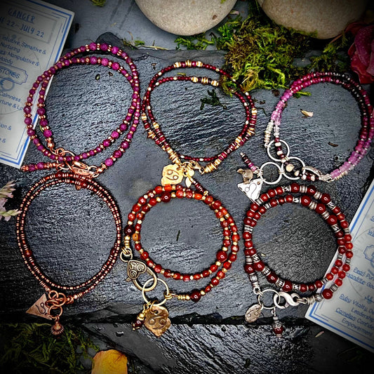 July Birthstone Wrap Bracelets with Zodiac Charms