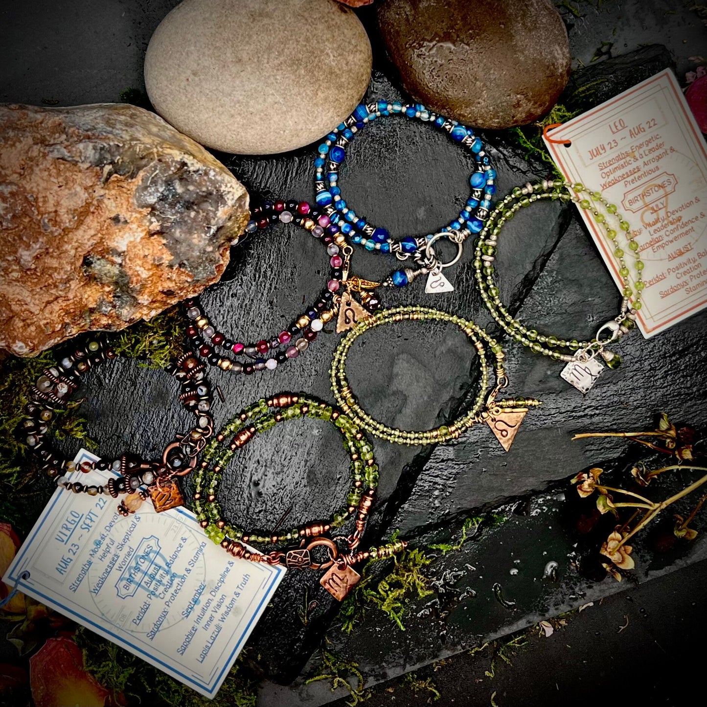 August Birthstone Wrap Bracelet with Zodiac Charm