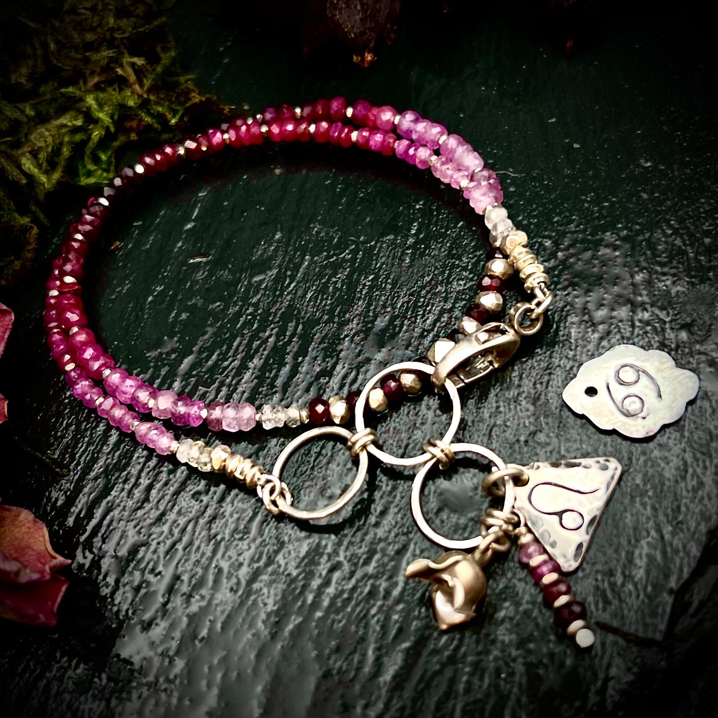 July Birthstone Wrap Bracelets with Zodiac Charms