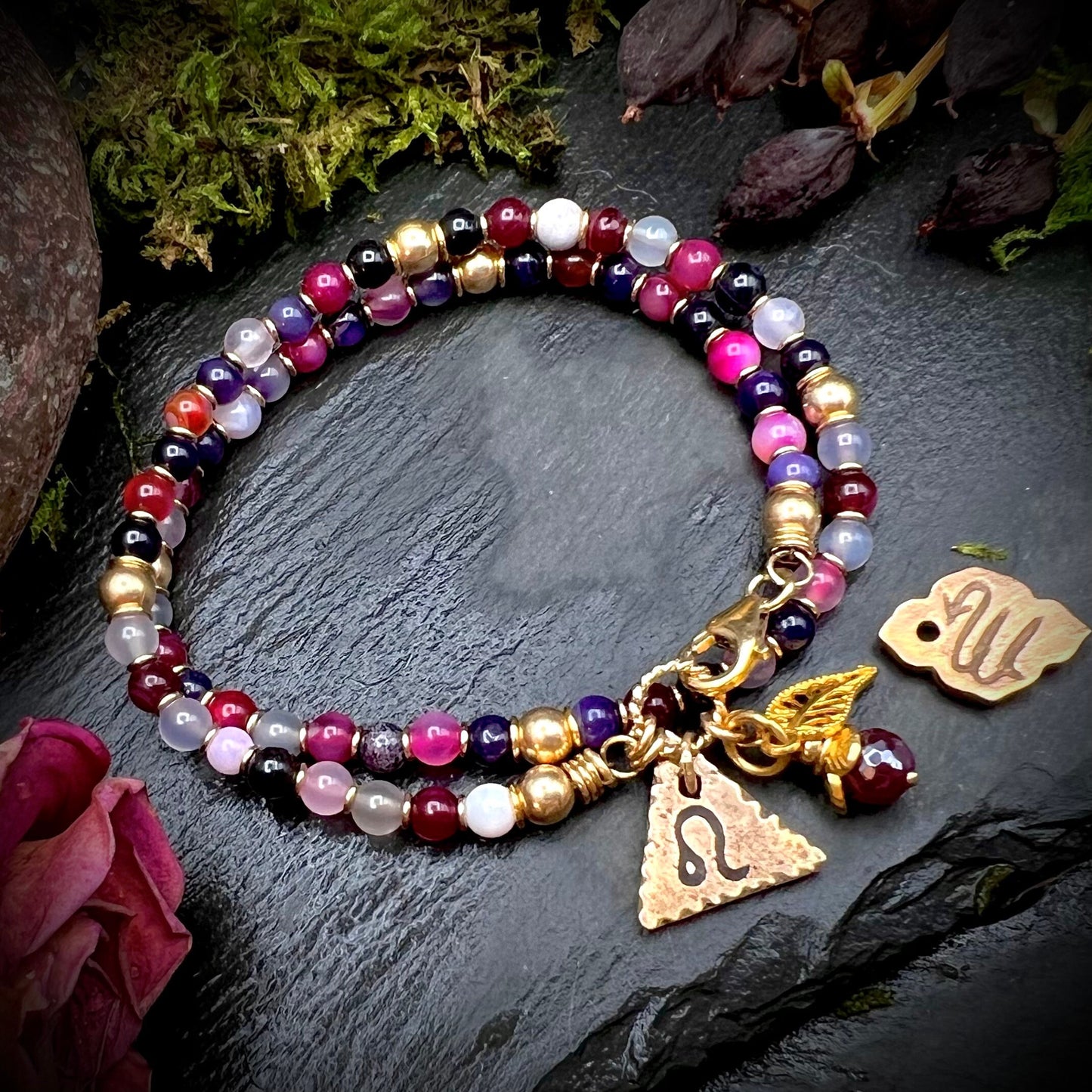 August Birthstone Wrap Bracelet with Zodiac Charm