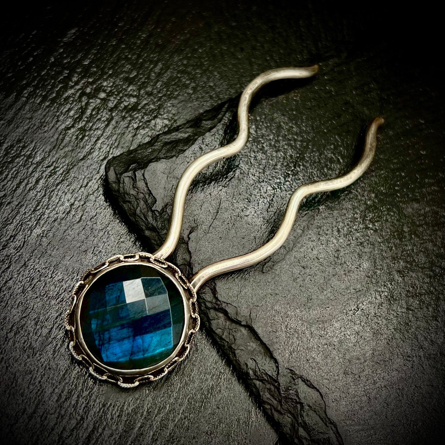 Faceted Labradorite and Sterling Silver Hairpin