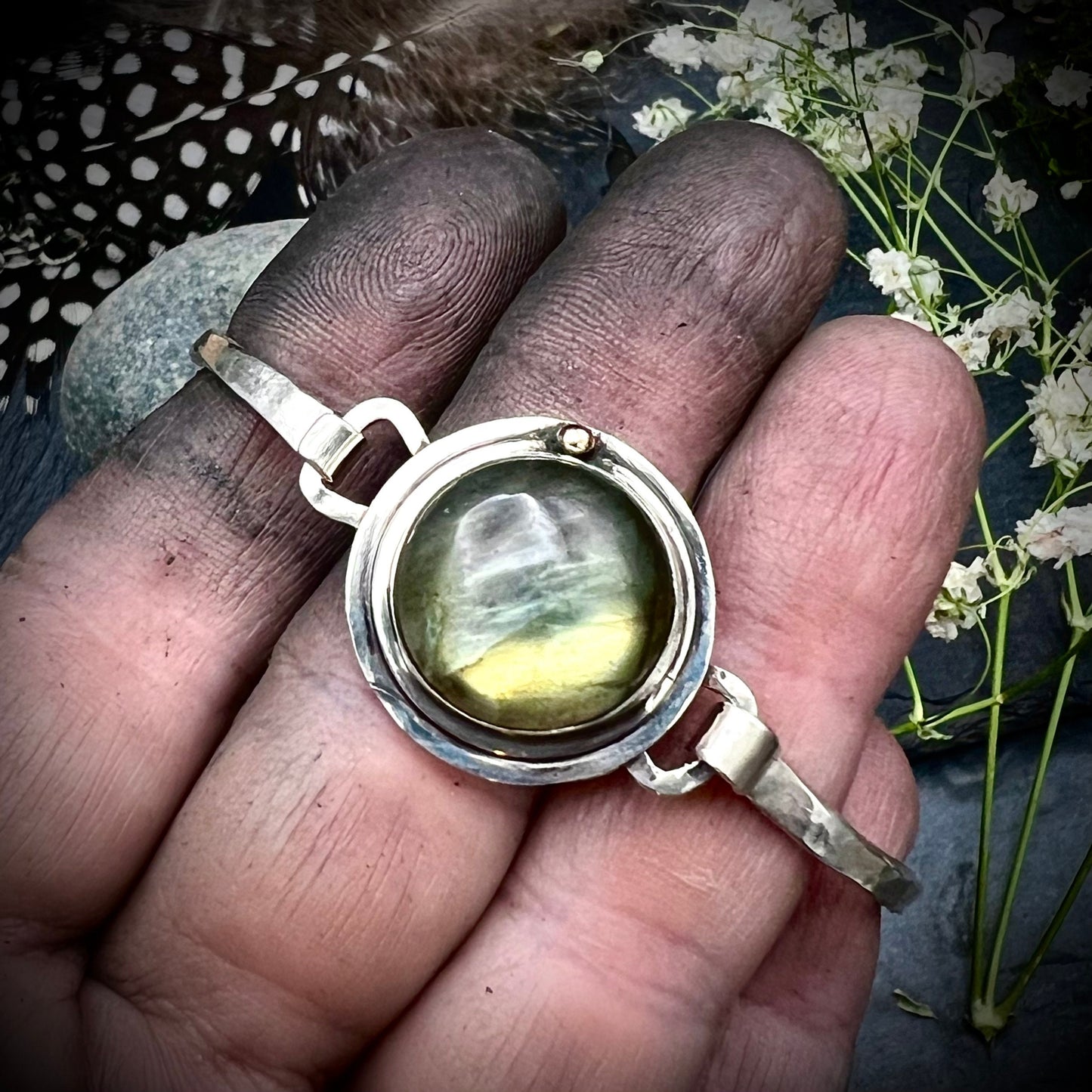 Labradorite and Silver Tension Cuff with 14kt Gold Accent