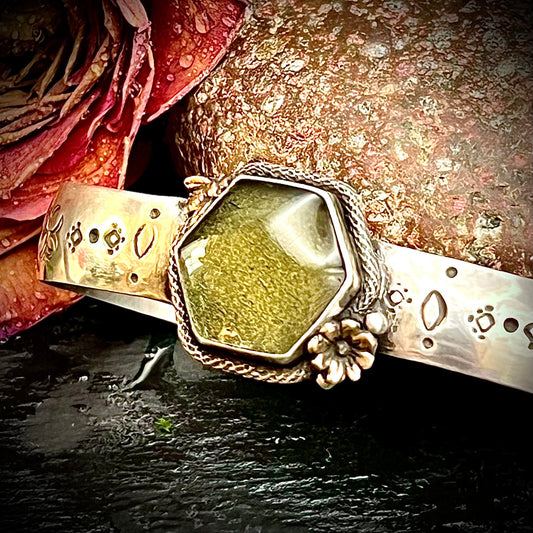 Green Hexagon and Sterling Silver Cuff Bracelet