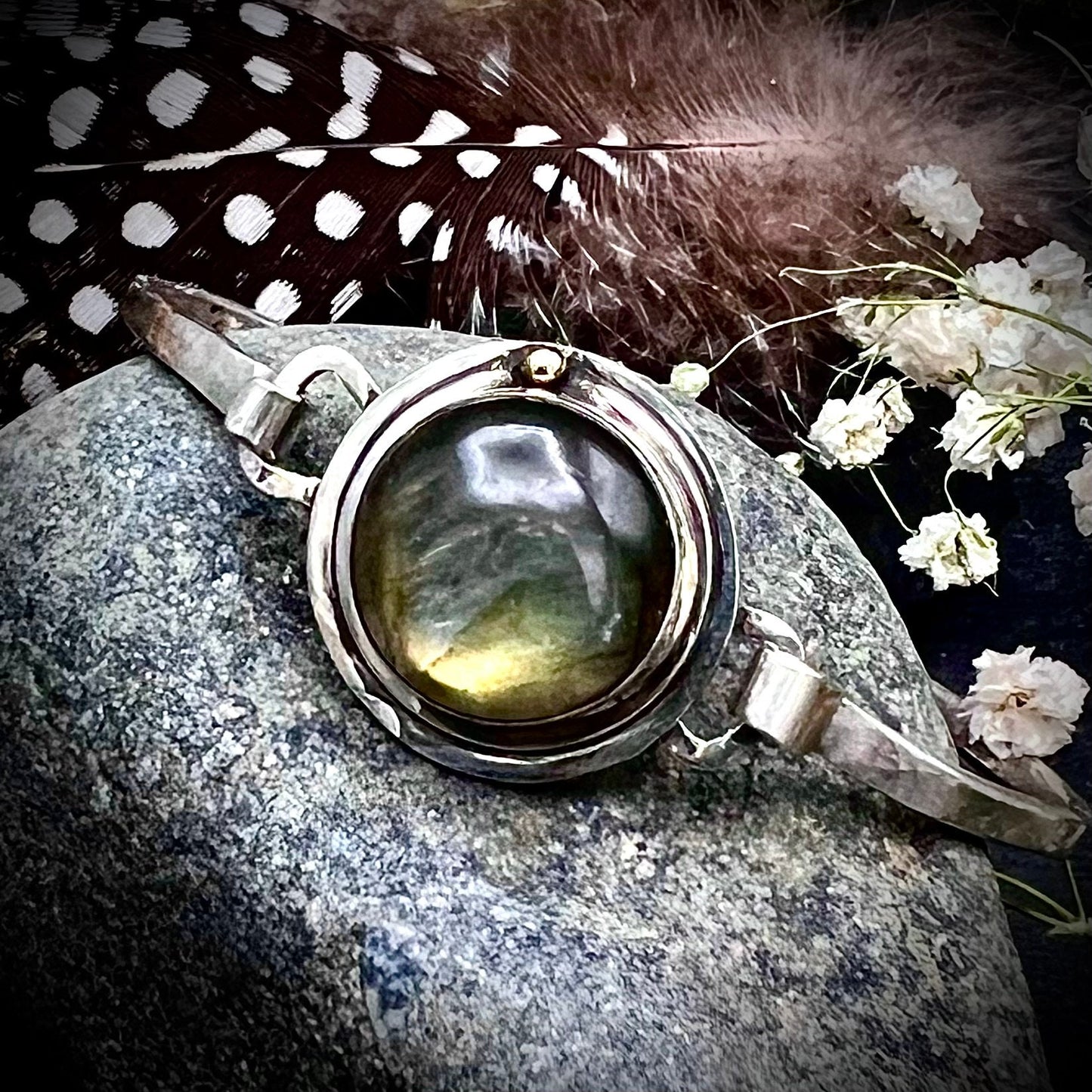 Labradorite and Silver Tension Cuff with 14kt Gold Accent