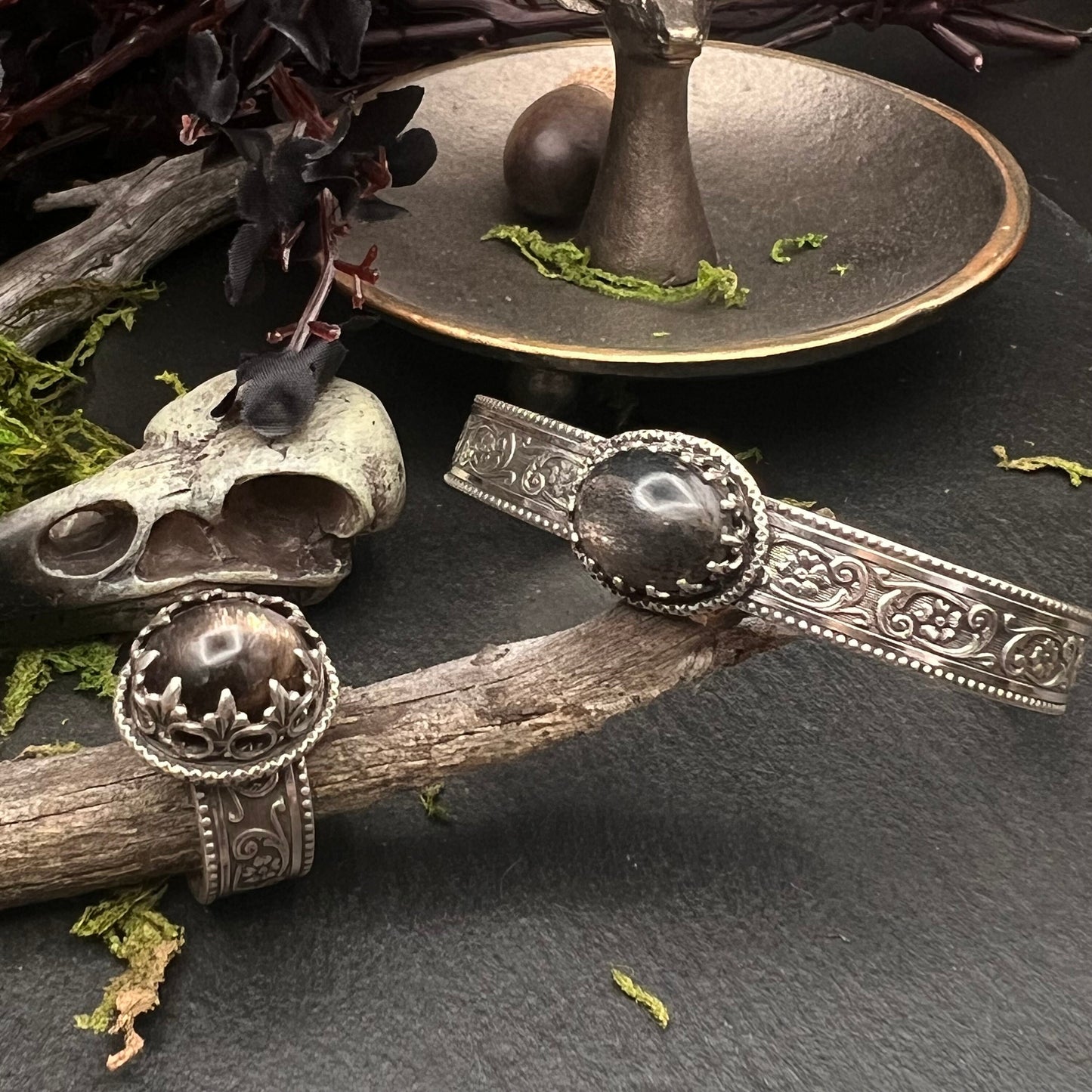 Silver Sheen Obsidian Cuff Bracelet