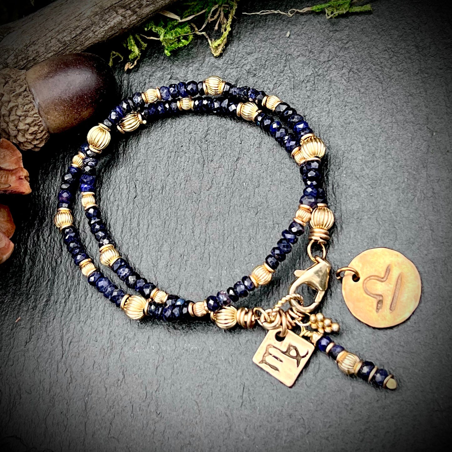 September Birthstone Wrap Bracelet with Zodiac Charm