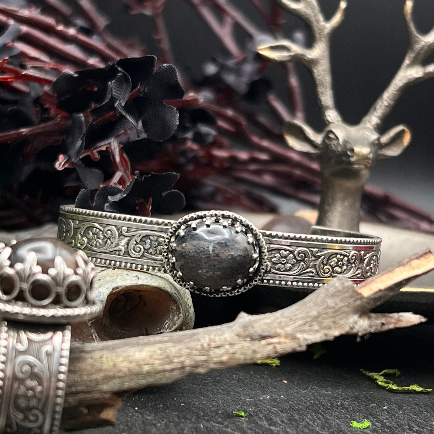 Silver Sheen Obsidian Cuff Bracelet