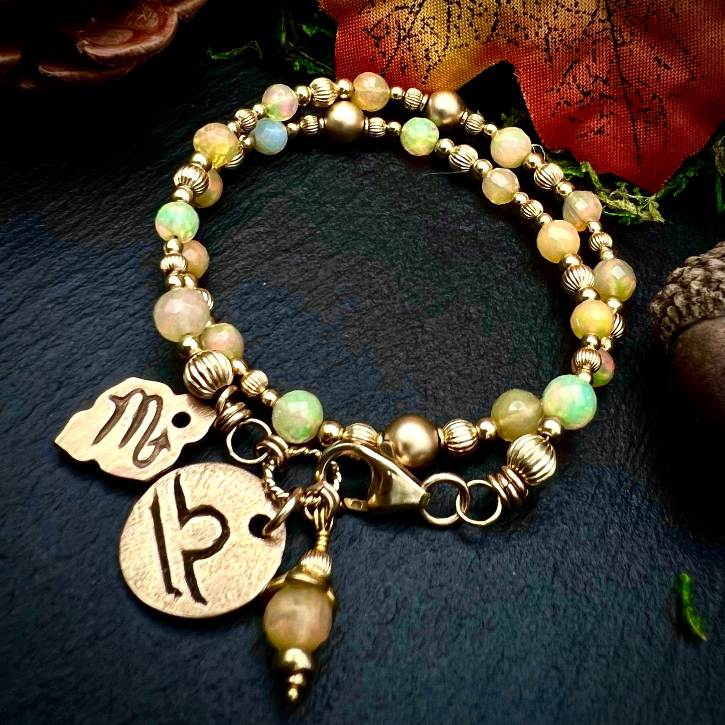 October Birthstone Wrap Bracelet with Zodiac Charm