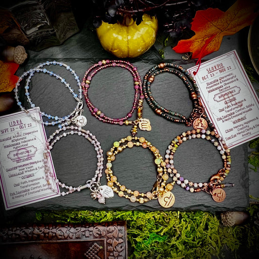 October Birthstone Wrap Bracelet with Zodiac Charm