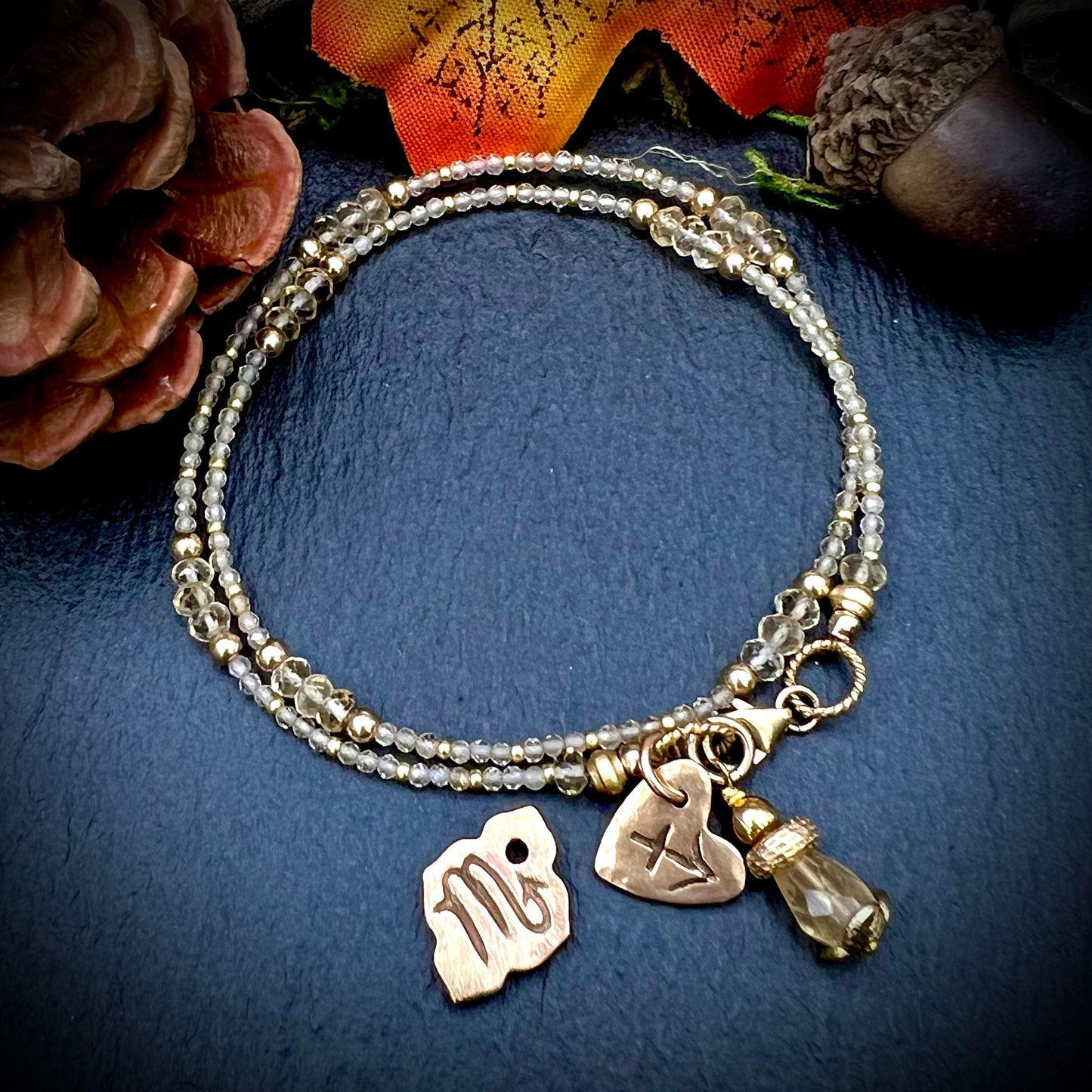 November Birthstone Wrap Bracelet with Zodiac Charm