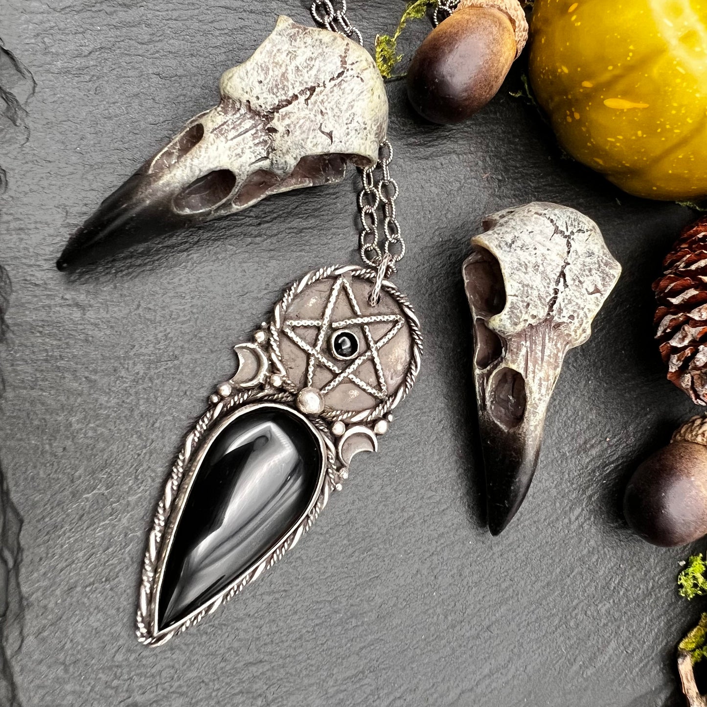 Onyx and Silver Pentacle Pendant