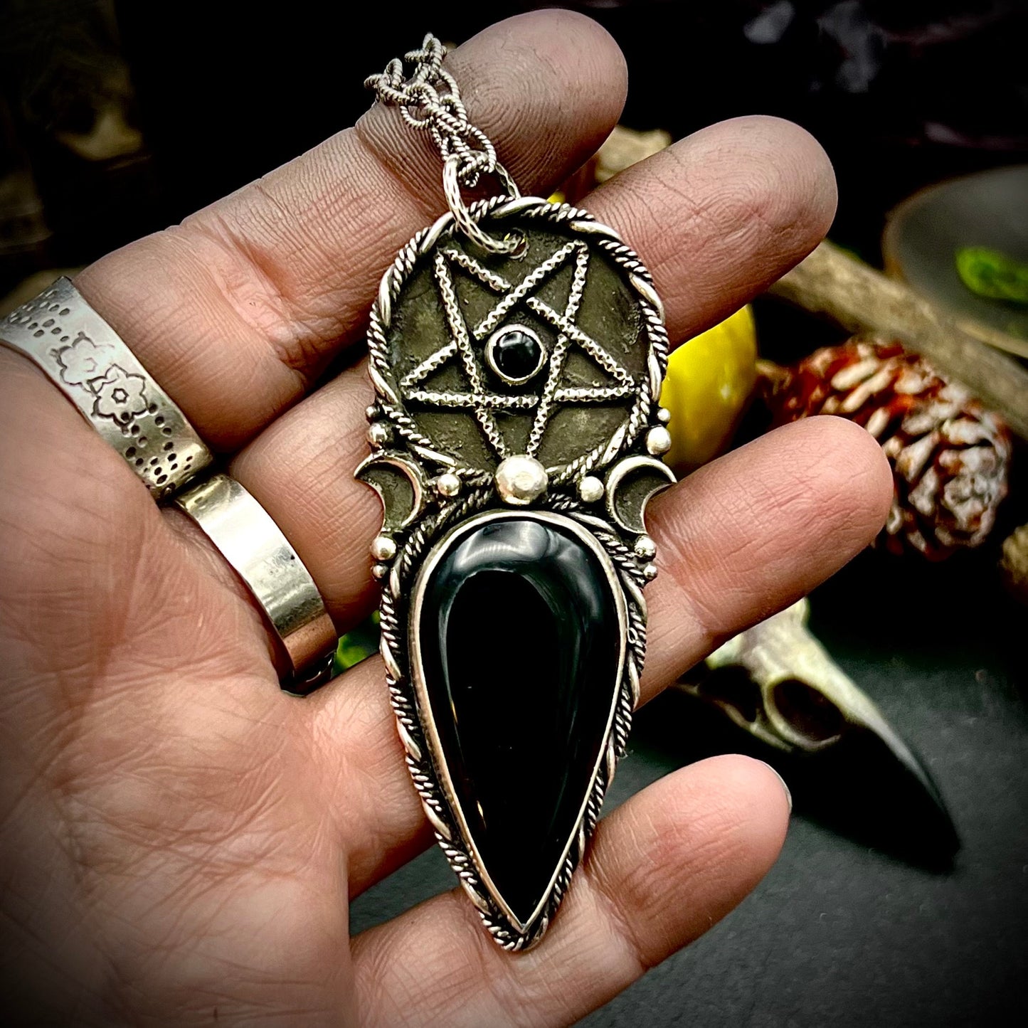 Onyx and Silver Pentacle Pendant