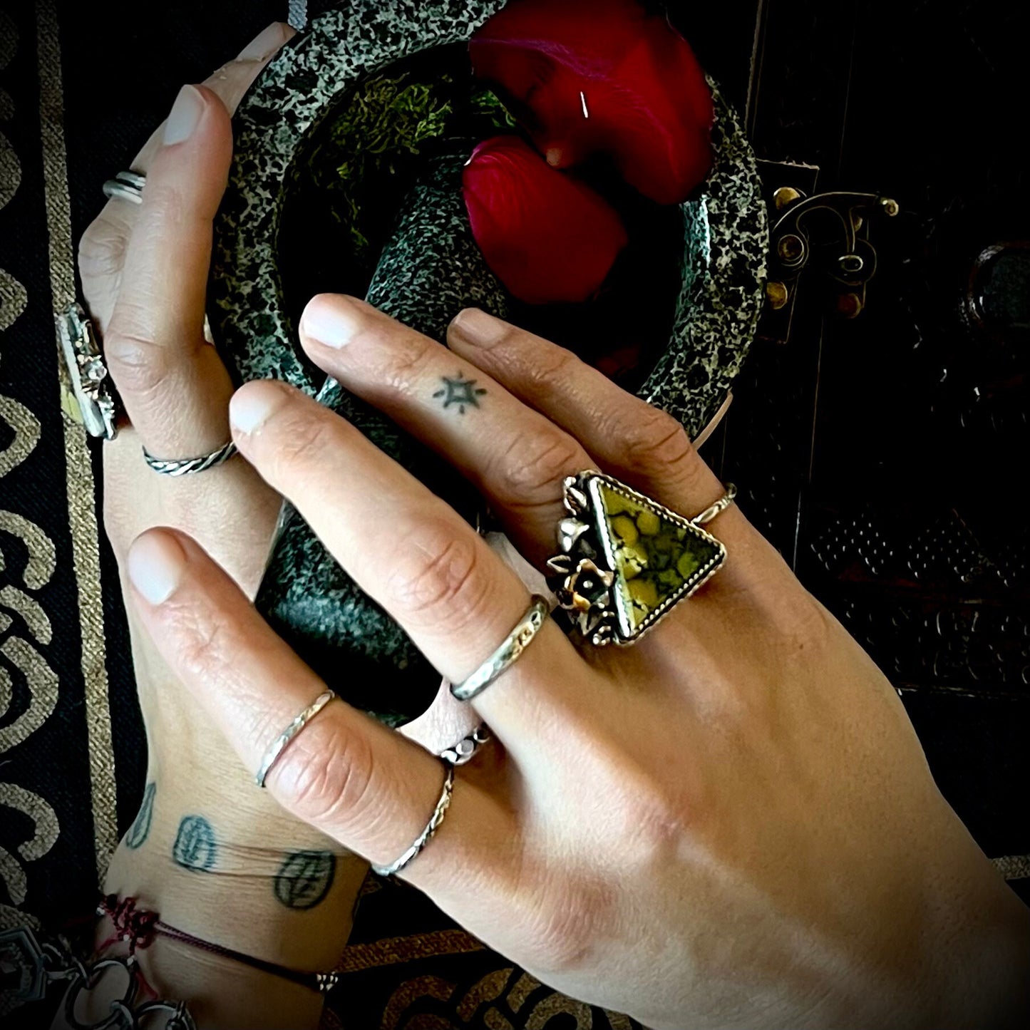 Dark Foliage Turquoise Ring