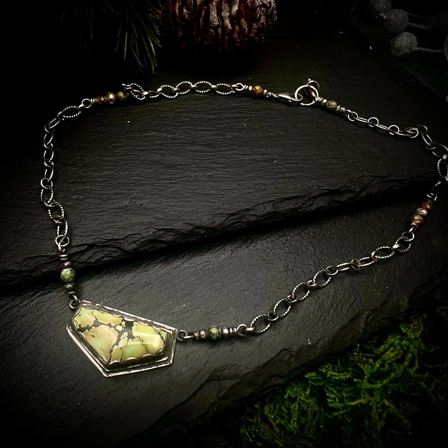 Green Turquoise Shield Necklace.