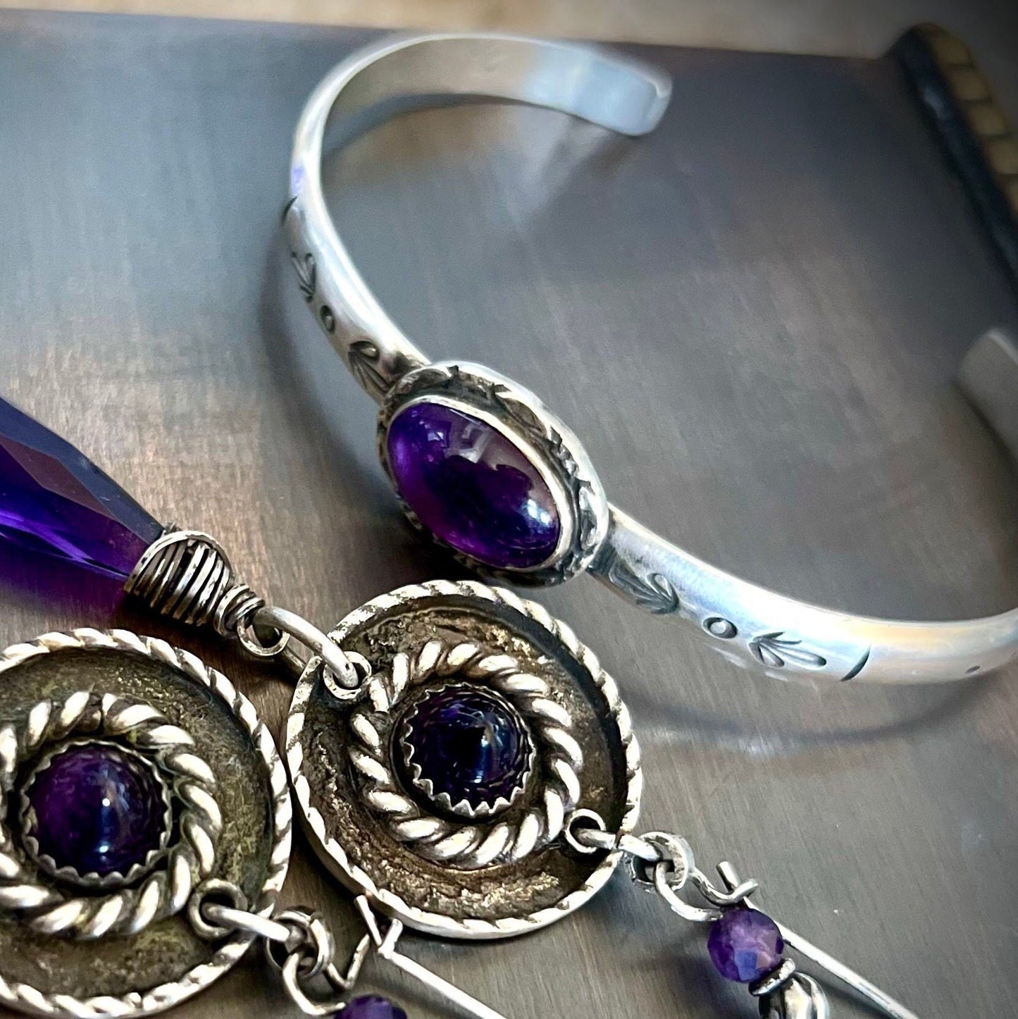 Amethyst and Silver Cuff Bracelet