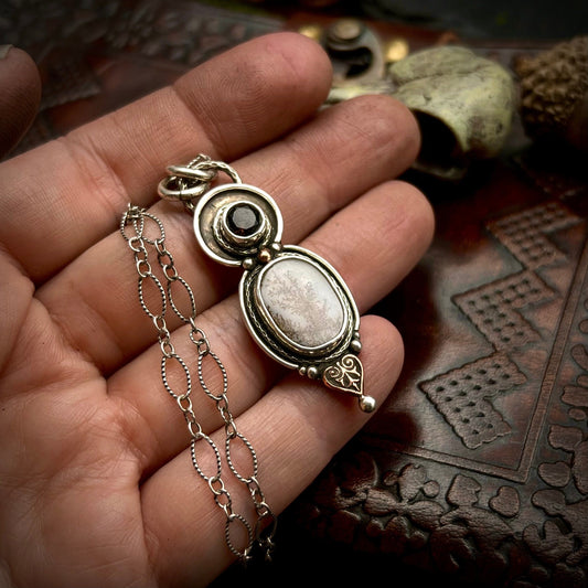 Dendrite and Smoky Quartz Pendant in Silver